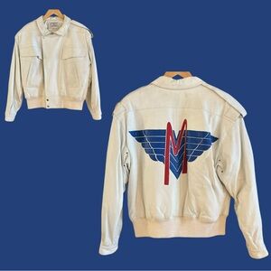 CLAUDE MONTANA White Leather Bomber Jacket